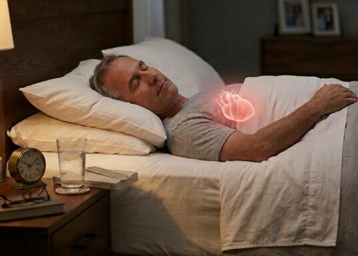 Mand, der sover, med hjerte-overlay